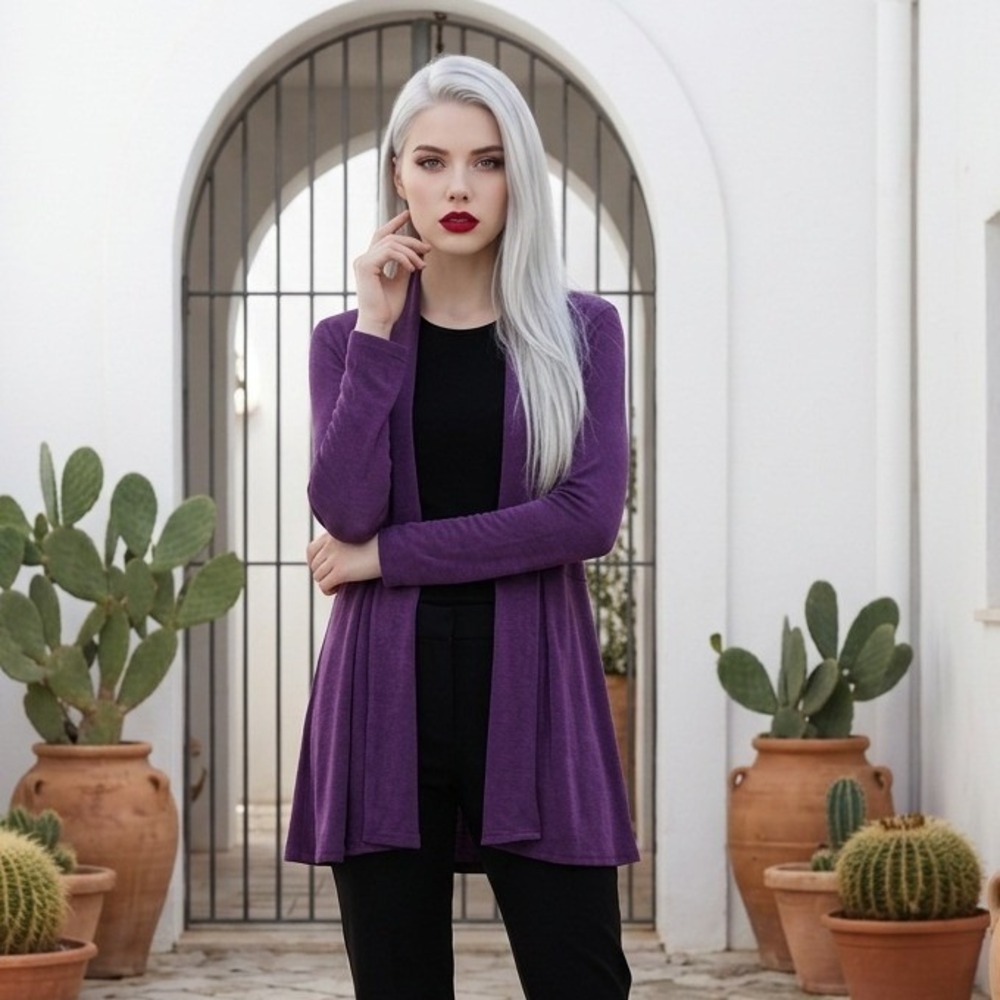Chico's Travelers‎ 1 Jacket Mystique Purple High Low Open Front NWT $179